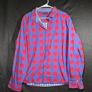 Sharoj Mens XXL Plaid Shirt Button Up Red/Blue 100% Cotton